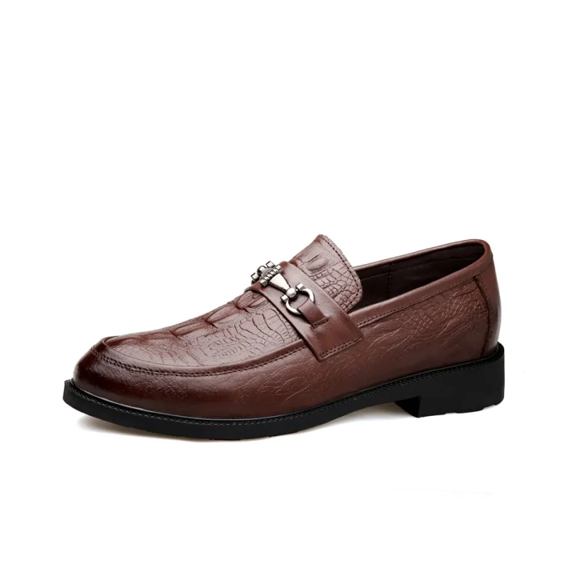 DILIKAN Hidden Wedge Men's Shoes 5 Cm Crocodile Pattern Slip-on Leather Shoes For Men Men's Black-12