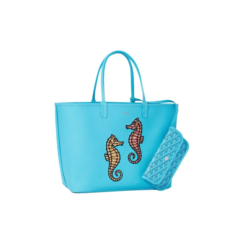 GOYARD Anjou Canvas With Leather Combo Bag Tote Shoulder Bags Handbags Small Size Women's Turquoise Blue-0