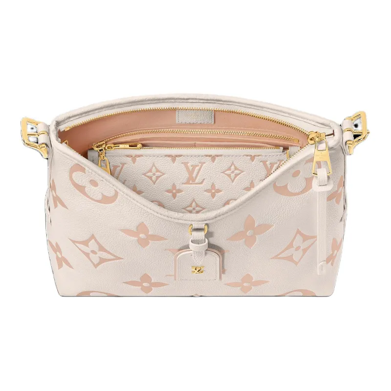 LOUIS VUITTON Embossed Grain Leather Shopping Bag, Handbag, Shoulder Bag Trumpets Women's Latte White & Pink-3