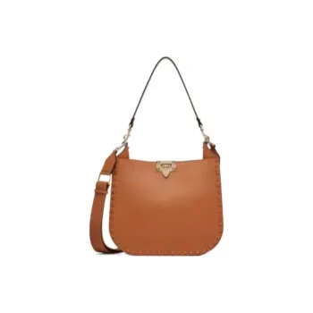 Valentino ROCKSTUD Calfskin Shoulder Bag Women's Almond