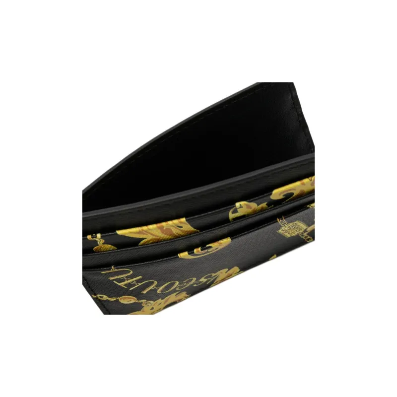 VERSACE JEANS COUTURE Leather Card Holder Wallet Men's Black Gold-5