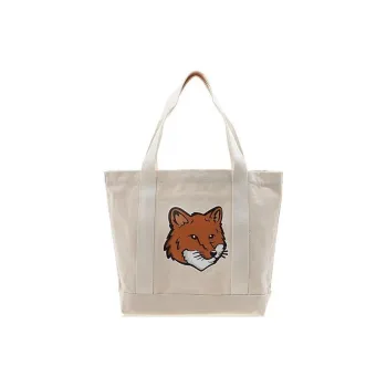 Maison Kitsune Cotton Fabric One Shoulder Handbag Women's Beige