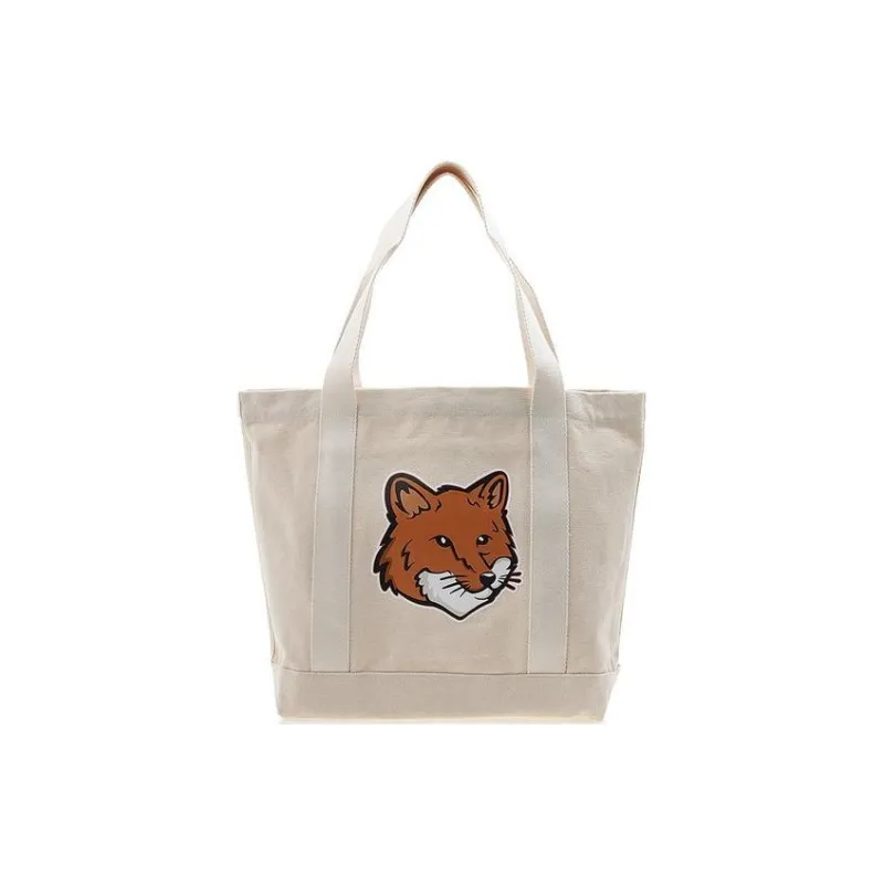 Maison Kitsune Cotton Fabric One Shoulder Handbag Women's Beige-0