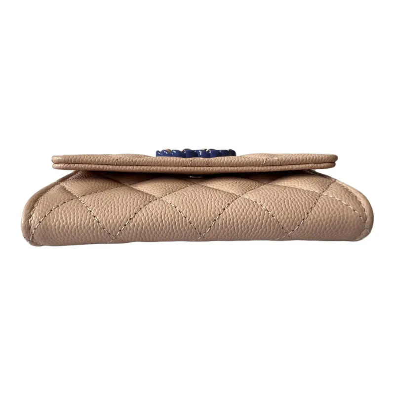 CHANEL Grain Litchi Grain Cow Leather Card Holder Clutch Wallet Women's Nude Pink-3