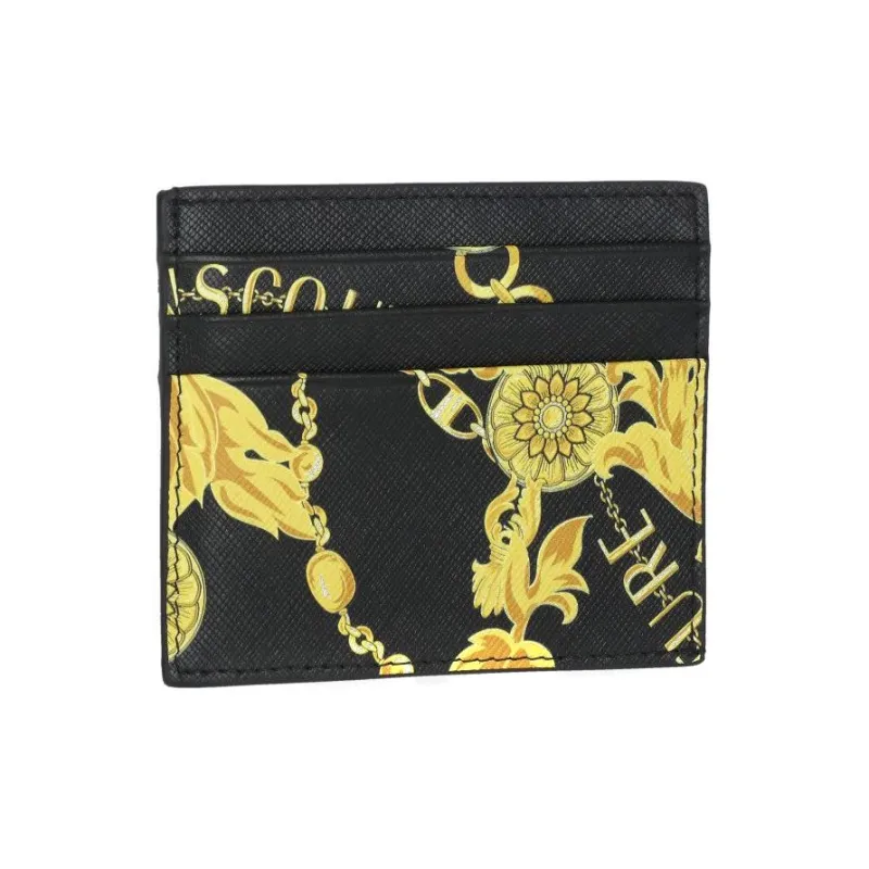 VERSACE JEANS COUTURE Leather Card Holder Wallet Men's Black Gold-2