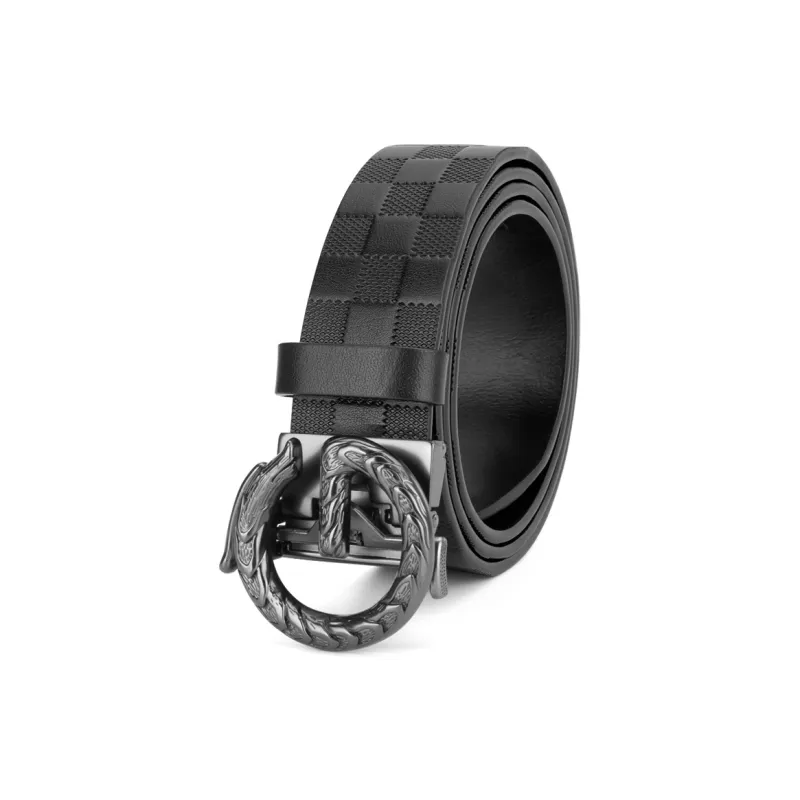 Cows Reign G Dragon Head Automatic Buckle Plaid Genuine Leather Belt Top Grain Cow Leather Business Leather Belts Men's-2