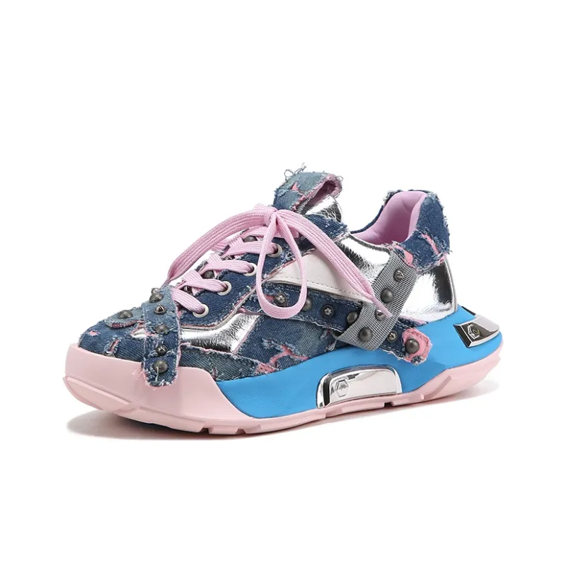 BELLALILY Slip Resistant Lightweight Height Increasing Low Top Chunky Sneakers Women's-1