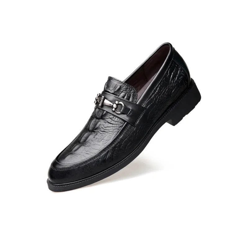 DILIKAN Hidden Wedge Men's Shoes 5 Cm Crocodile Pattern Slip-on Leather Shoes For Men Men's Black-1