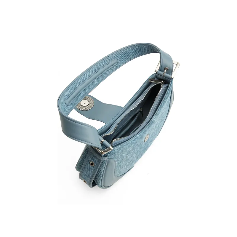 Simedin Denim Shoulder Bag Small Size Women's Blue-4