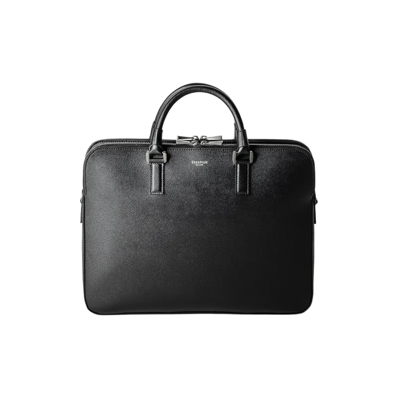 Serapian Cow Leather Laptop Bags Briefcases Men's Black-0