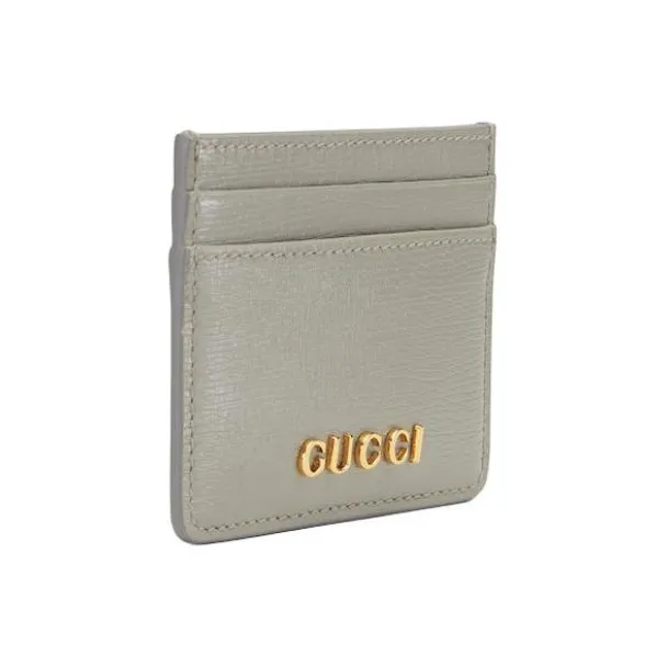 GUCCI Leather Card Holder Women's Light Gray-1