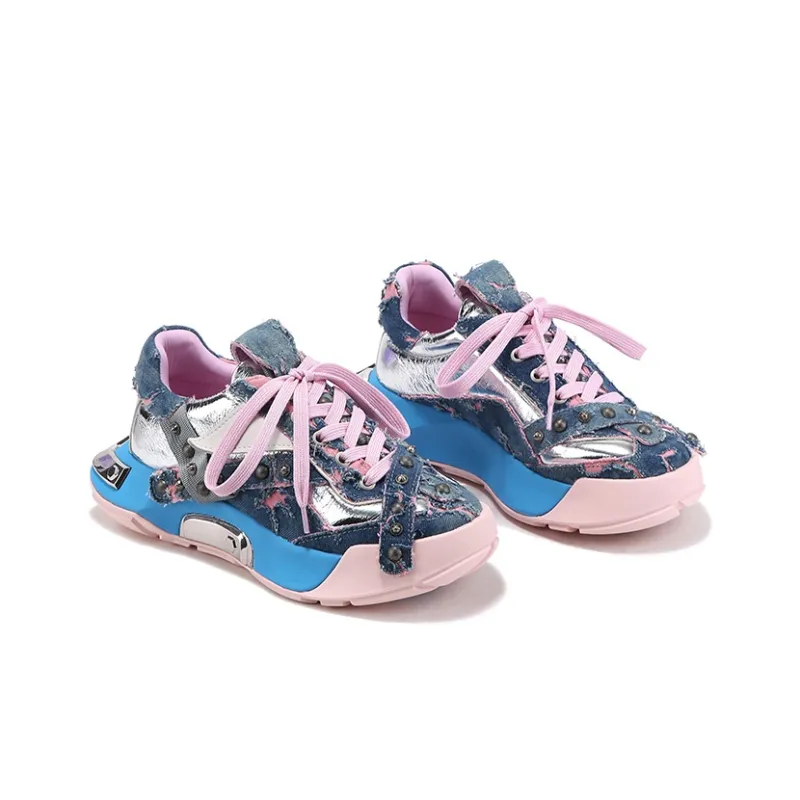 BELLALILY Slip Resistant Lightweight Height Increasing Low Top Chunky Sneakers Women's-3