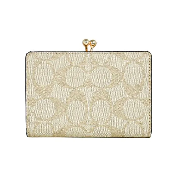 COACH Coated Canvas With Smooth Leather Wallet Mini Women's Khaki-1