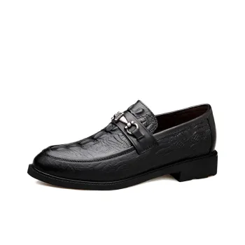 DILIKAN Hidden Wedge Men's Shoes 5 Cm Crocodile Pattern Slip on Leather Shoes For Men Men's Black