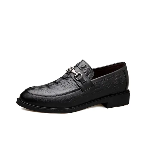 DILIKAN Hidden Wedge Men's Shoes 5 Cm Crocodile Pattern Slip on Leather Shoes For Men Men's Black