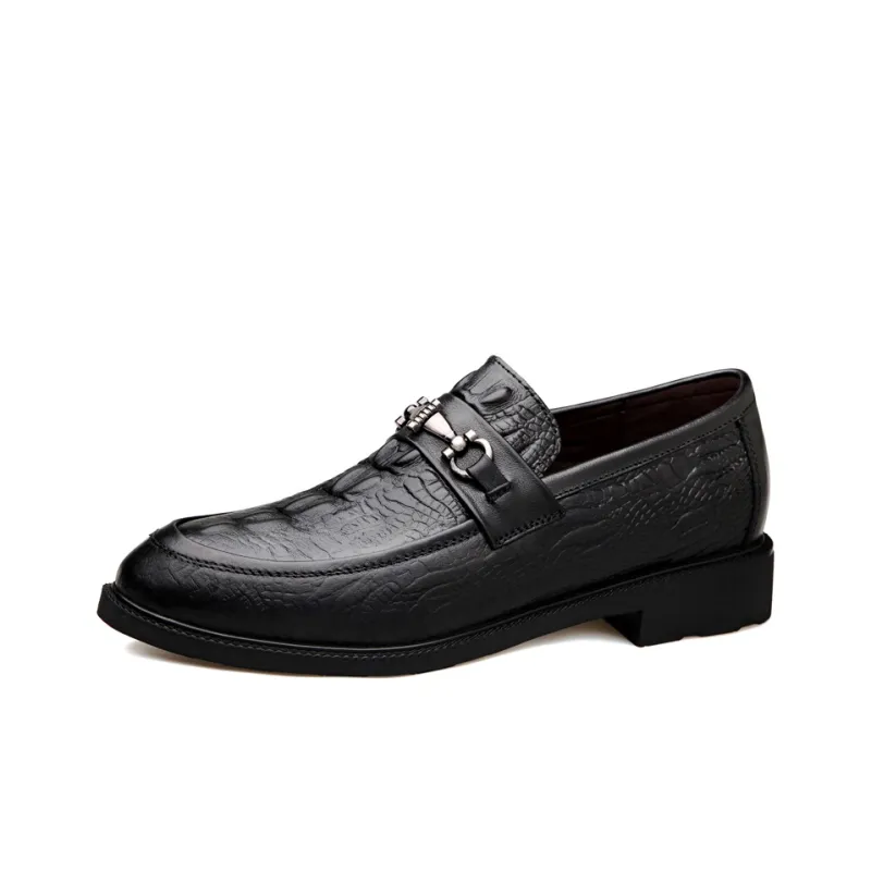 DILIKAN Hidden Wedge Men's Shoes 5 Cm Crocodile Pattern Slip-on Leather Shoes For Men Men's Black-0