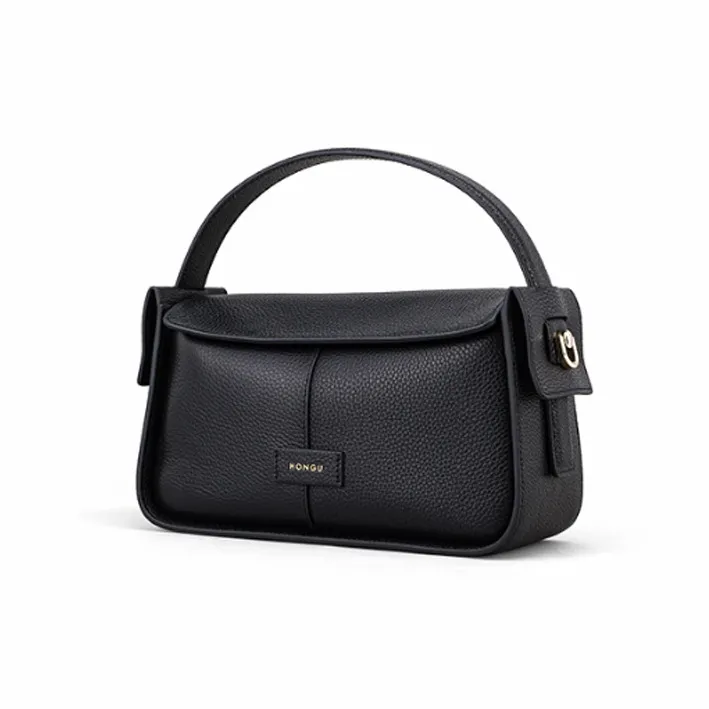 HONGU Cow Leather One Shoulder Handbag Trumpets Women's Khaki/Brown/Pitch Black-7