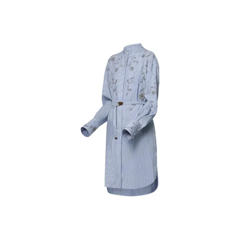 LOUIS VUITTON Bejeweled Floral Pinstripe Shirt Dress-2