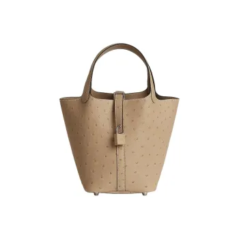 HERMES Picotin Lock Ostrich Leather Basket Bag Handbag Bucket Bag Women's S2 Trench Trench Coat Beige