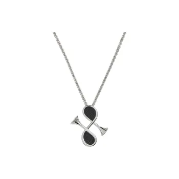 HERMES Calfskin Metal Palladium Plated Necklaces Women's Black