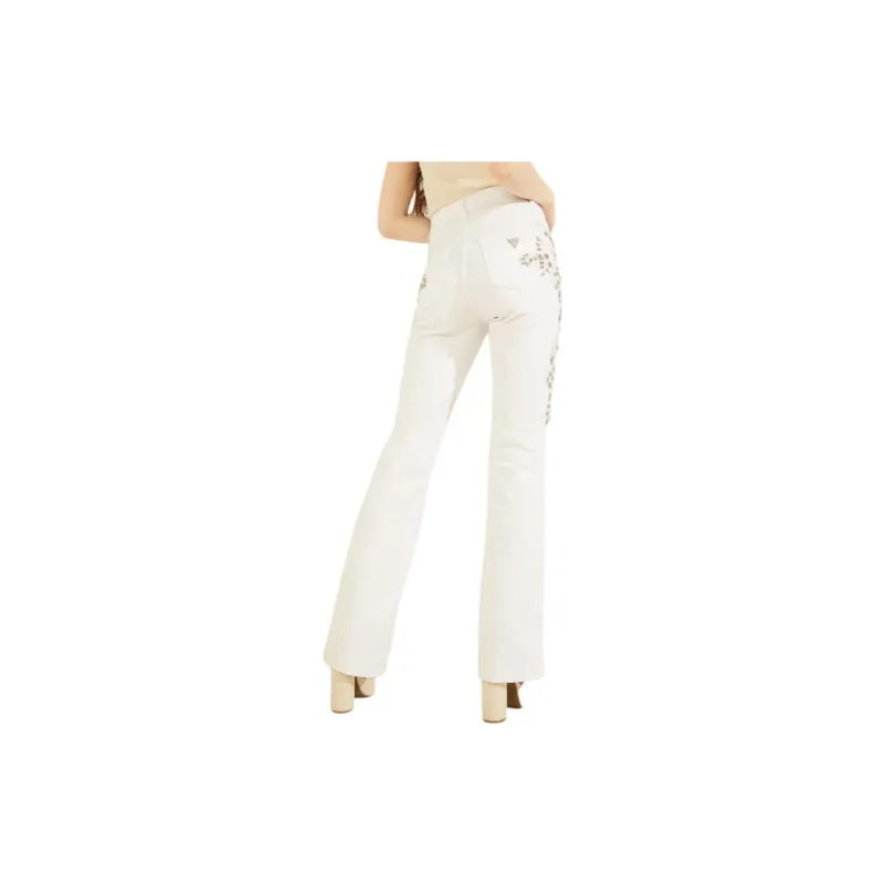 GUESS Pop '70s Embellished Flared Jeans Jeans Women's White-1