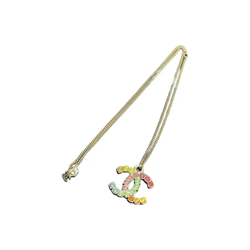 CHANEL Alloy Rhinestone Necklaces Unisex Gold-1