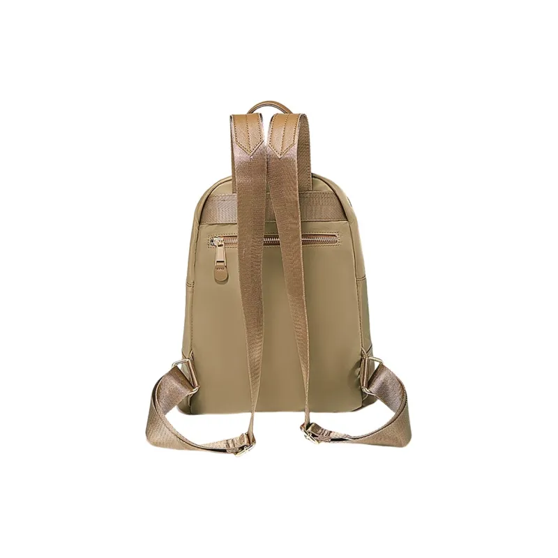 Marino Orlandi Fabric With Leather Patchwork Nylon Fabric Backpack Medium Size Women's Black/Khaki/Apricot-10