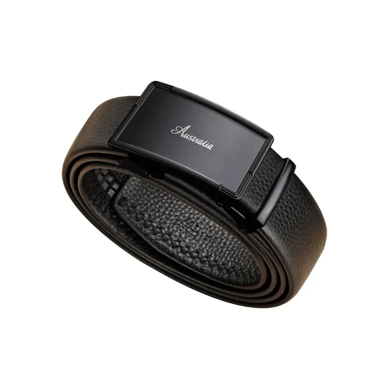 AUGTARLION Luxe Mirror Finish Automatic Buckle Business Formal Versatile Premium Cow Leather Belts Men's Black 3.5cm-4