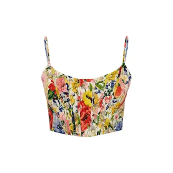Zimmermann Alight Floral Printed Cropped Corset Top