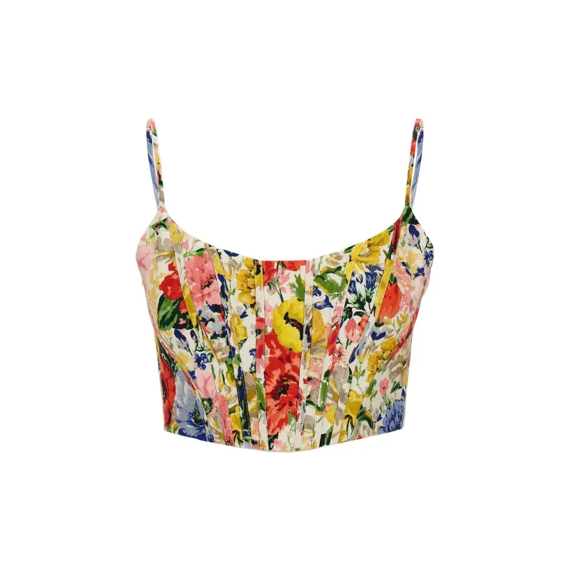 Zimmermann Alight Floral Printed Cropped Corset Top-0