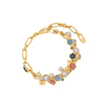 LOUIS VUITTON Metal Resin Pearl Crystal Bracelets Unisex Gold
