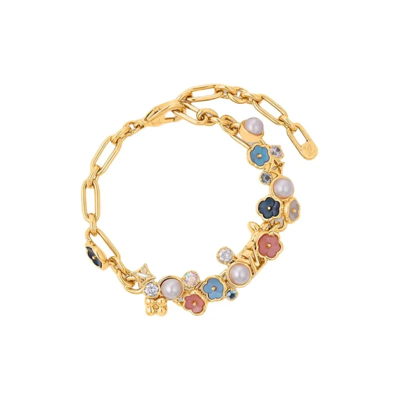 LOUIS VUITTON Metal Resin Pearl Crystal Bracelets Unisex Gold-0