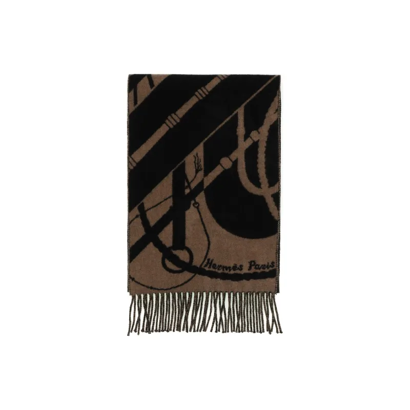 HERMES Knit Scarves Unisex Brown-2