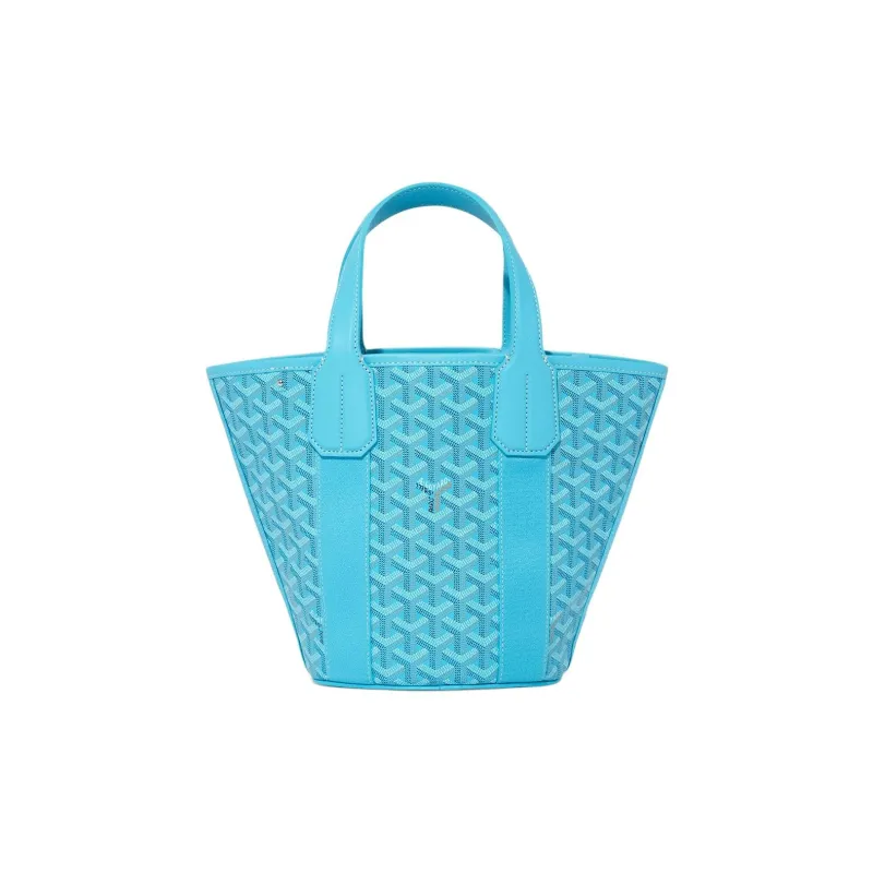 GOYARD Belharra Canvas Leather Tote Basket Bag Handbags Crossbody Bags Small Size Women's Turquoise Blue-2