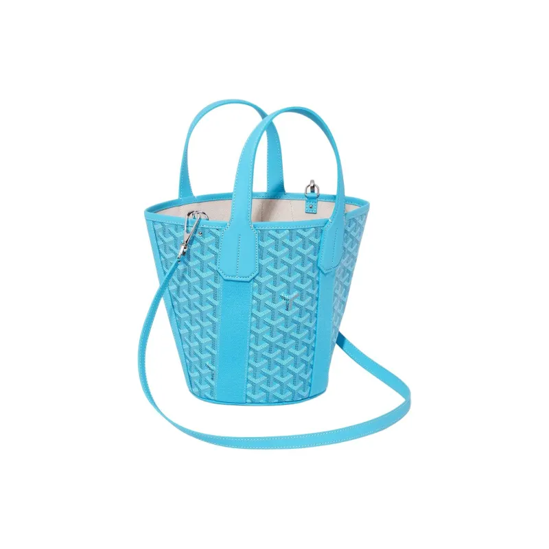 GOYARD Belharra Canvas Leather Tote Basket Bag Handbags Crossbody Bags Small Size Women's Turquoise Blue-1