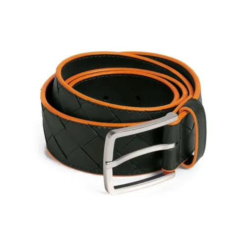 Bottega Veneta Color Blocking Design Leather Belts Men's Dark Green Width 3.5CM