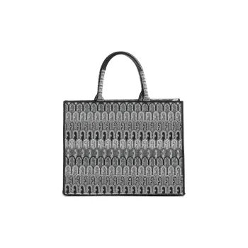 Furla Opportunity Cotton With Polyester Tote Bag Shopping Bag Handbag Large Size Women's Gray & Black