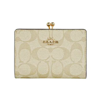 COACH Coated Canvas With Smooth Leather Wallet Mini Women's Khaki