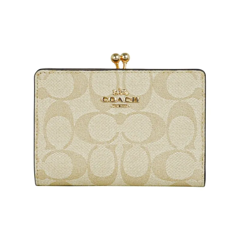 COACH Coated Canvas With Smooth Leather Wallet Mini Women's Khaki-0