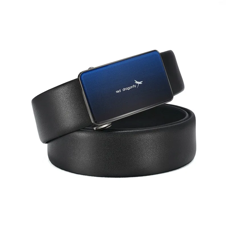 RED DRAGONFLY Automatic Buckle Head Cow Leather Belts Men's Black Width 3.6cm-1