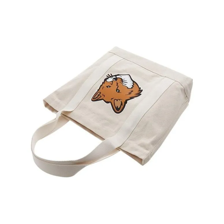 Maison Kitsune Cotton Fabric One Shoulder Handbag Women's Beige-3