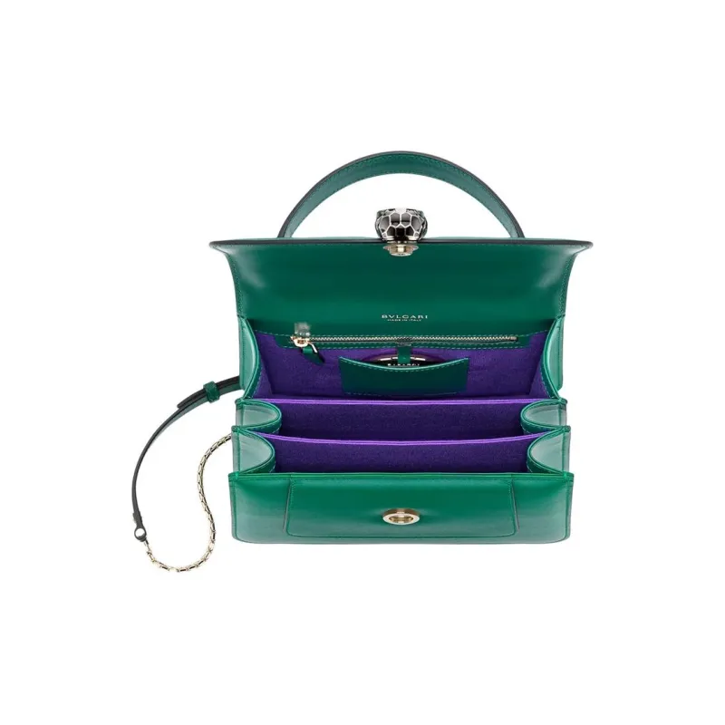 BVLGARI Serpenti Forever Calfskin One Shoulder Handbags Medium Size Women's Emerald Green-2