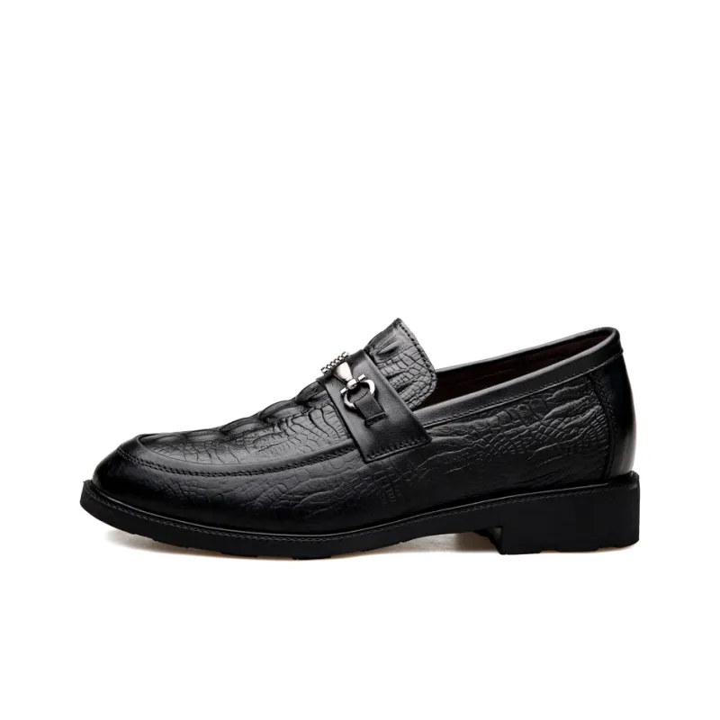 DILIKAN Hidden Wedge Men's Shoes 5 Cm Crocodile Pattern Slip-on Leather Shoes For Men Men's Black-2