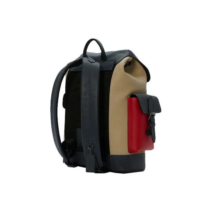 COACH Hudson Leather With Canvas Backpack Large Size Men's Khaki & Black Red-2