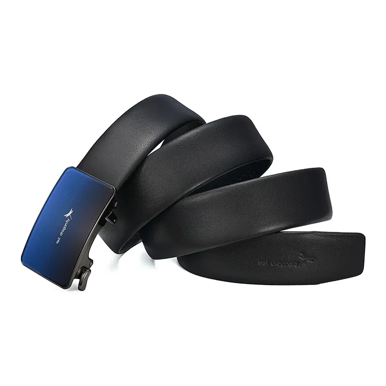RED DRAGONFLY Automatic Buckle Head Cow Leather Belts Men's Black Width 3.6cm-3