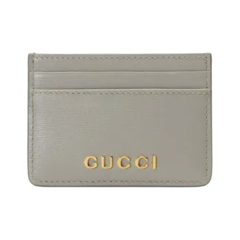 GUCCI Leather Card Holder Women's Light Gray