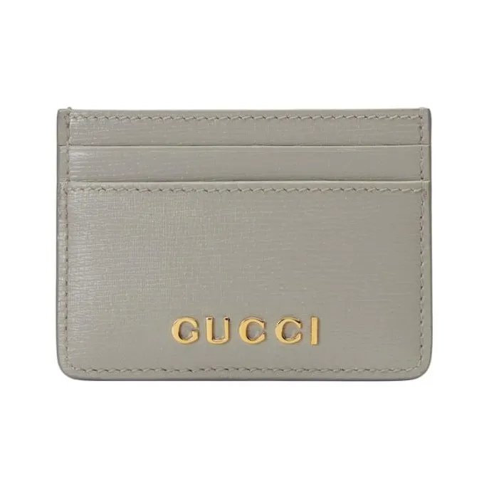 GUCCI Leather Card Holder Women's Light Gray-0