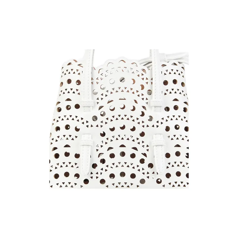 Alaia Calfskin Tote Bag, Shopping Bag, Crossbody Bag, Handbag Mini Women's Optical White Color-4