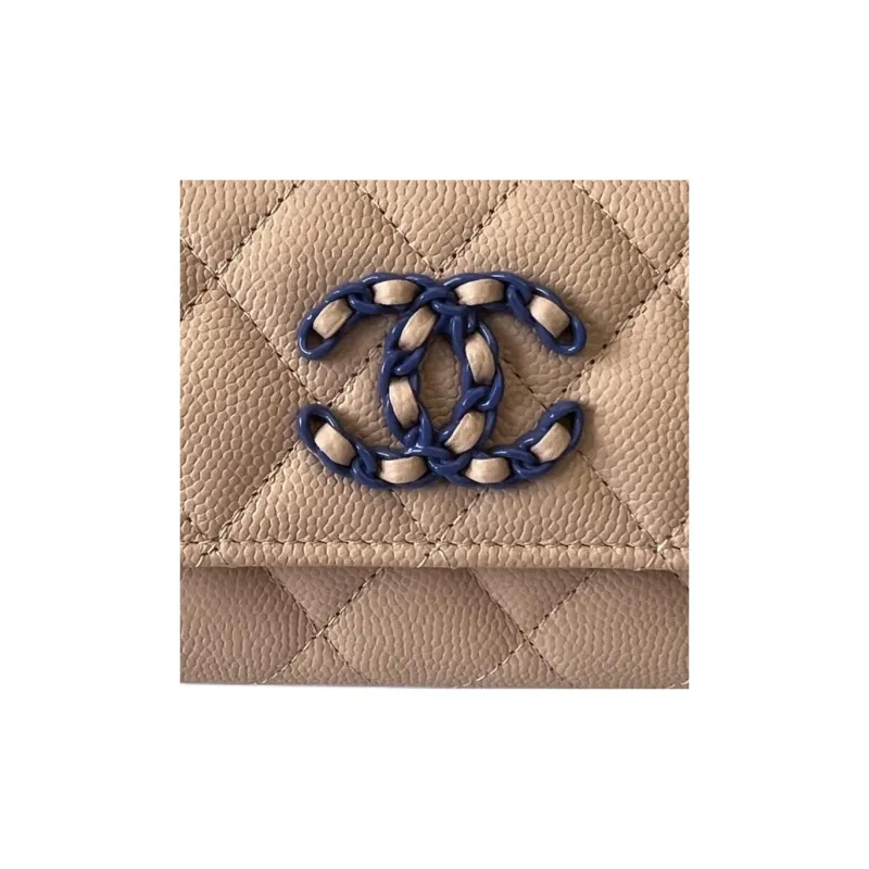 CHANEL Grain Litchi Grain Cow Leather Card Holder Clutch Wallet Women's Nude Pink-4