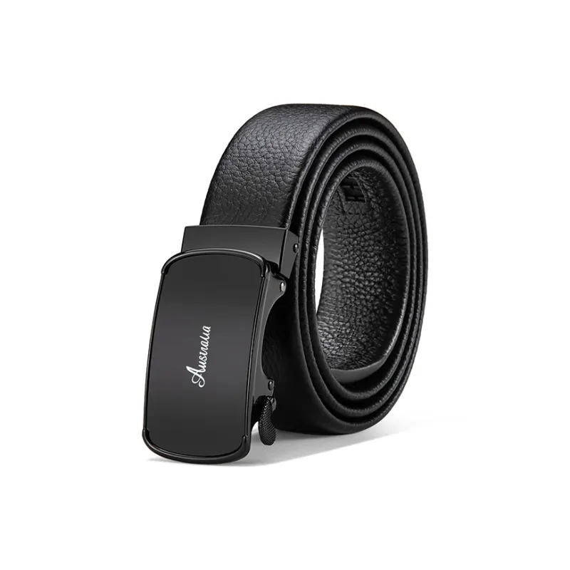 AUGTARLION Luxe Mirror Finish Automatic Buckle Business Formal Versatile Premium Cow Leather Belts Men's Black 3.5cm-0